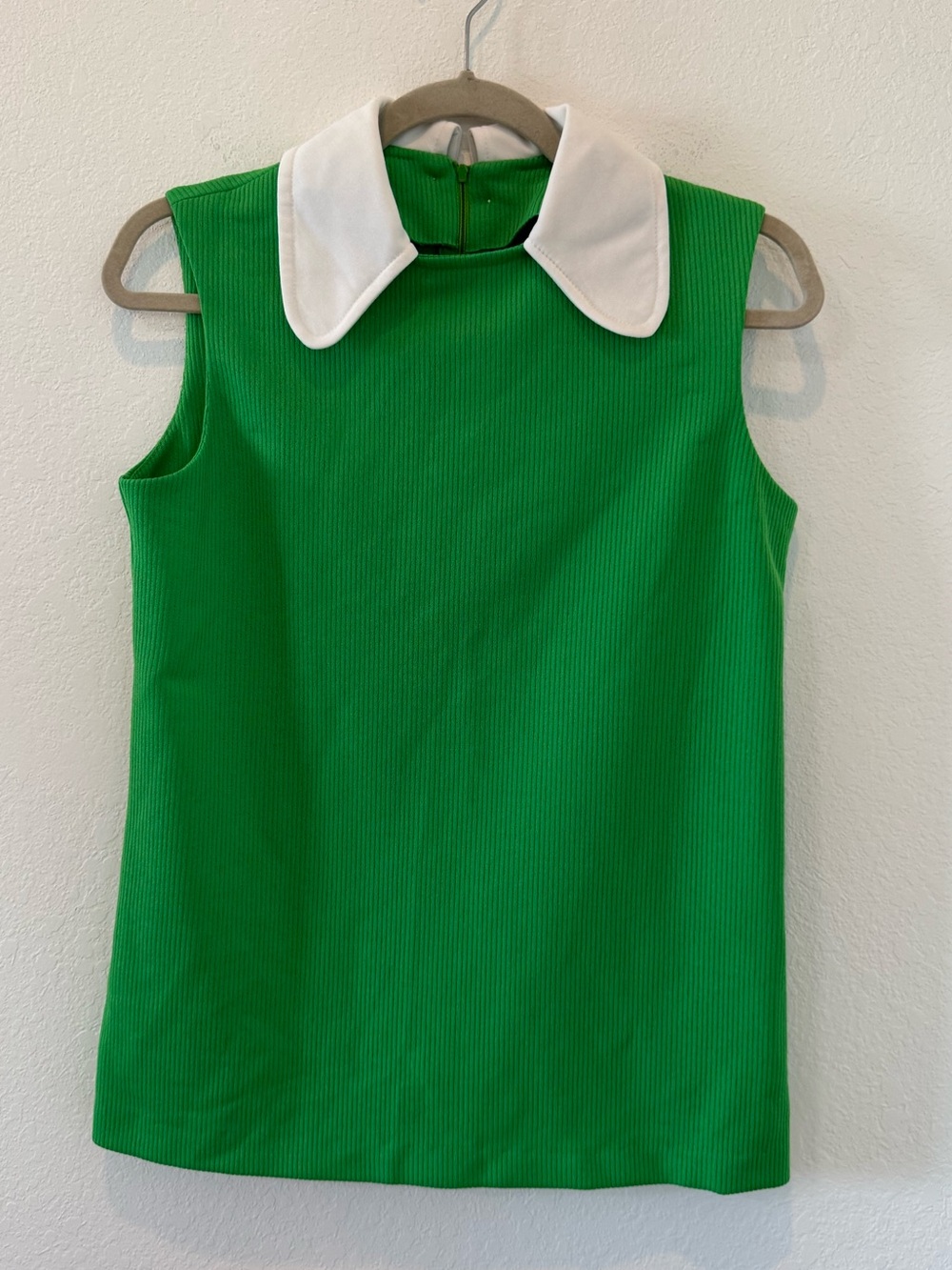 Vintage 1970s Alex Colman California Mod Green Sleeveless Top Peter Pan Collar